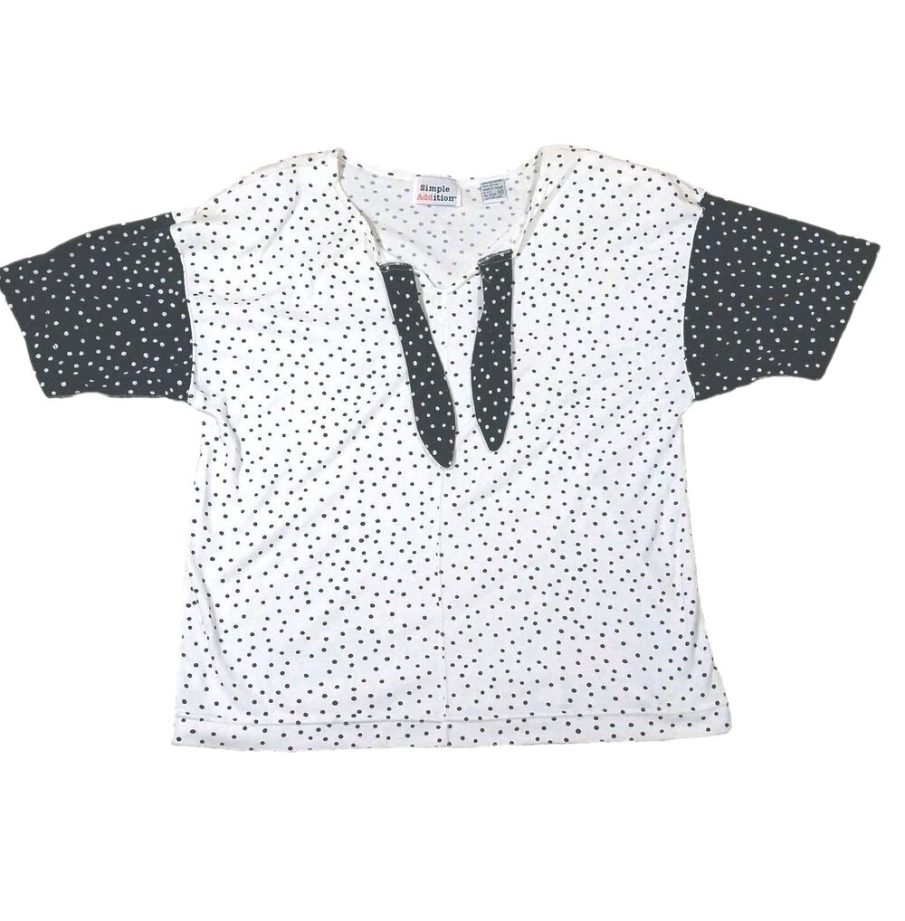 vintage simple addition womens medium polka dot short sleeve tie neck top blouse